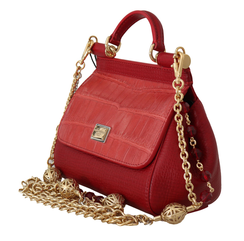 Red MISS SICILY Crocodile Leather Mini Shoulder HandBag