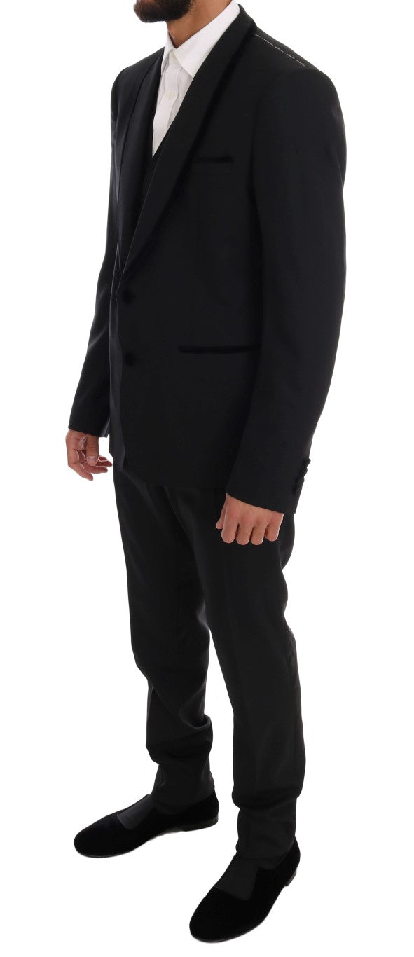 Black Wool Stretch Slim Fit 3 Piece Suit