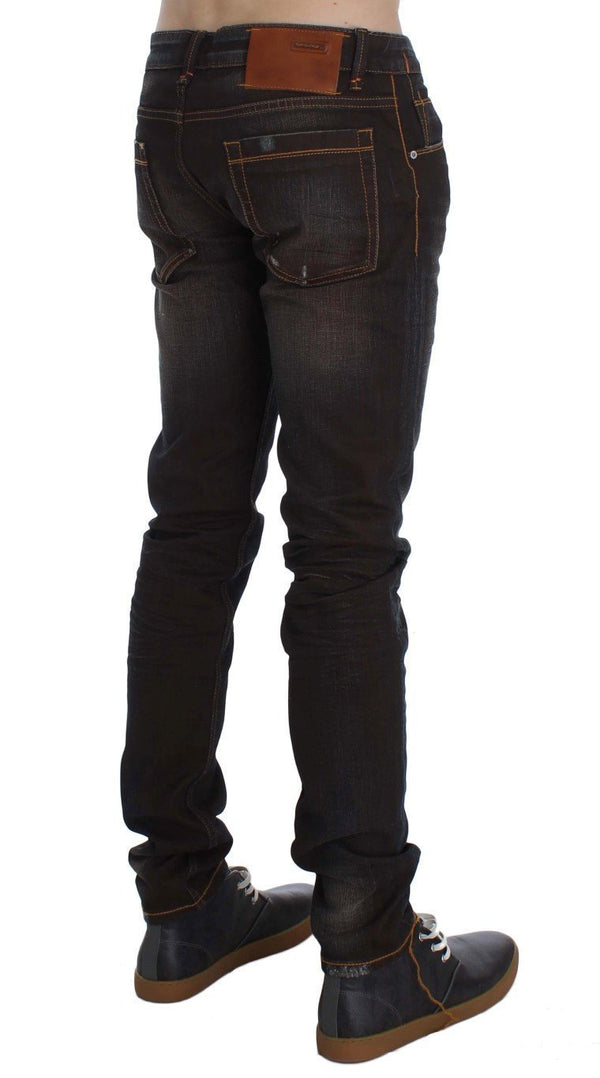 Brown Wash Cotton Stretch Slim Fit Jeans