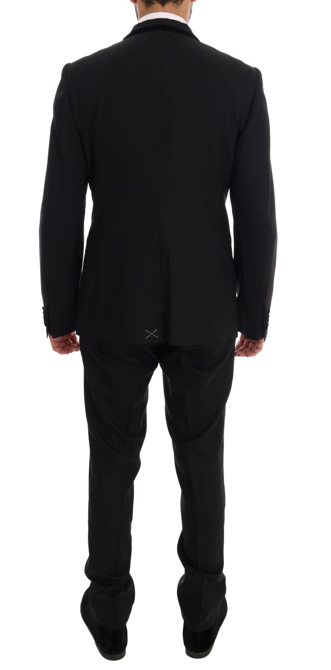 Black Wool Stretch Slim Fit 3 Piece Suit
