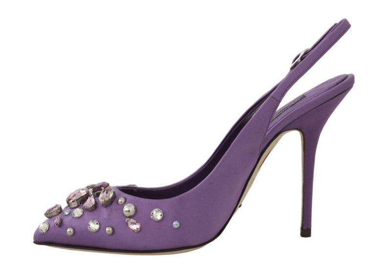Purple Silk Raso Crystal Slingbacks Shoes