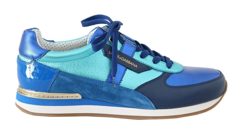 Blue Leather Mens Casual Sneakers
