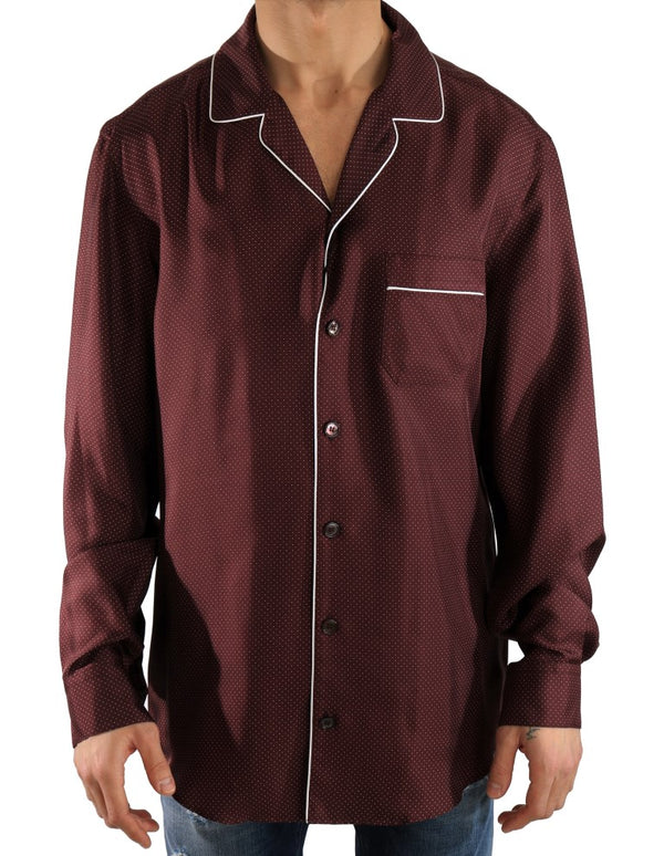 Bordeaux White Polka Dot Silk Shirt
