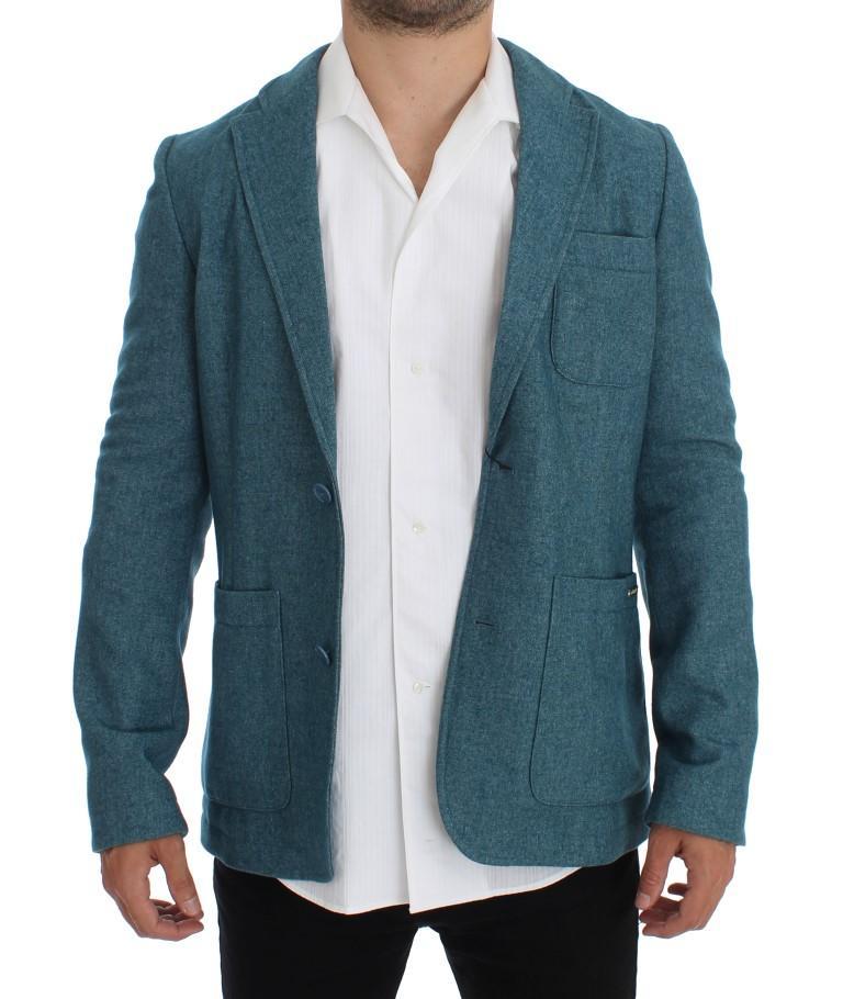 Blue Wool Blend Two Button Blazer