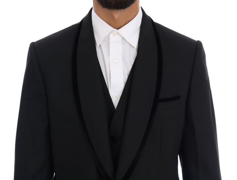 Black Wool Stretch Slim Fit 3 Piece Suit