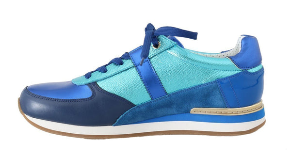 Blue Leather Mens Casual Sneakers