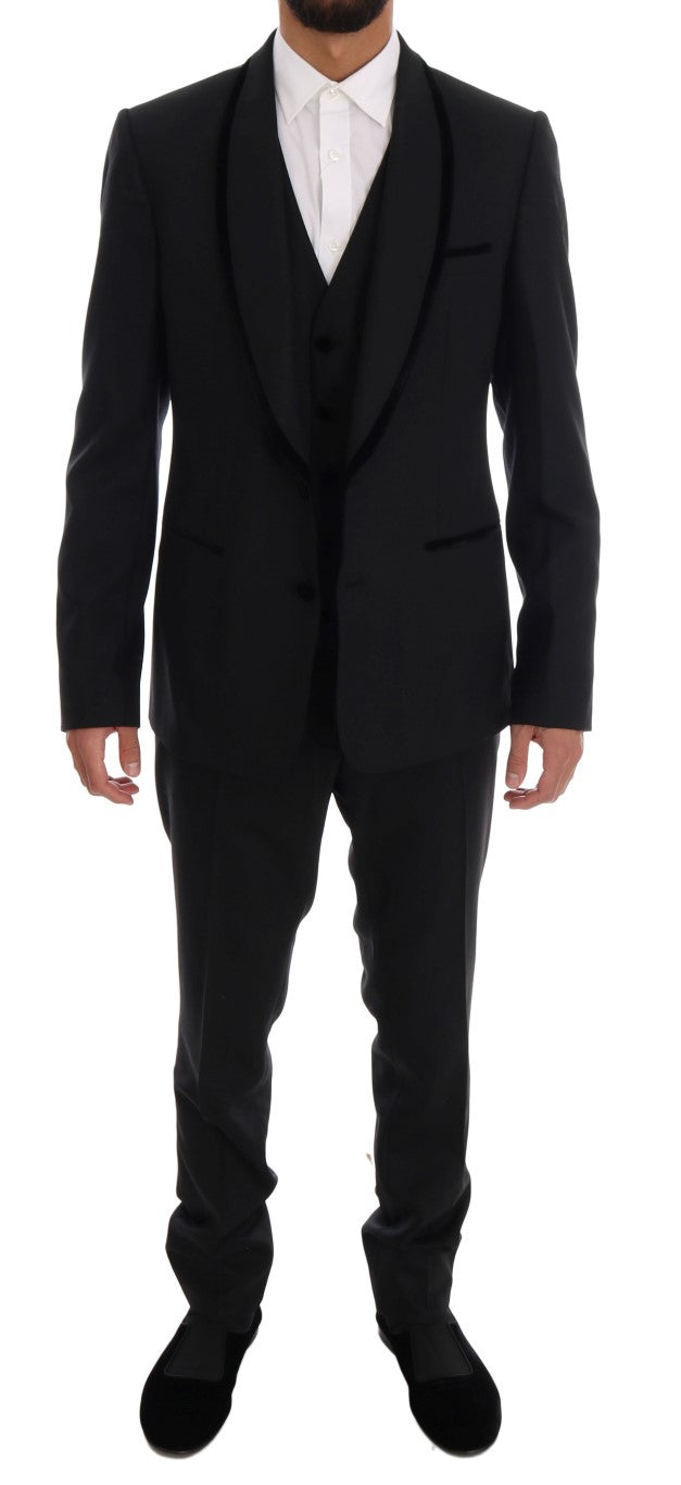 Black Wool Stretch Slim Fit 3 Piece Suit