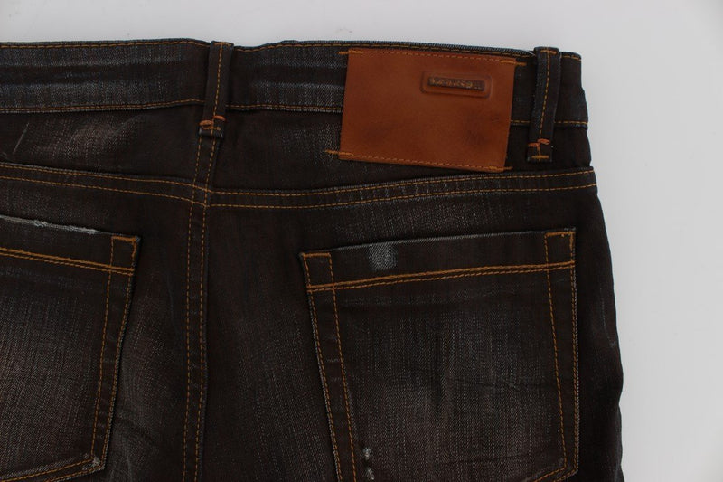 Brown Wash Cotton Stretch Slim Fit Jeans