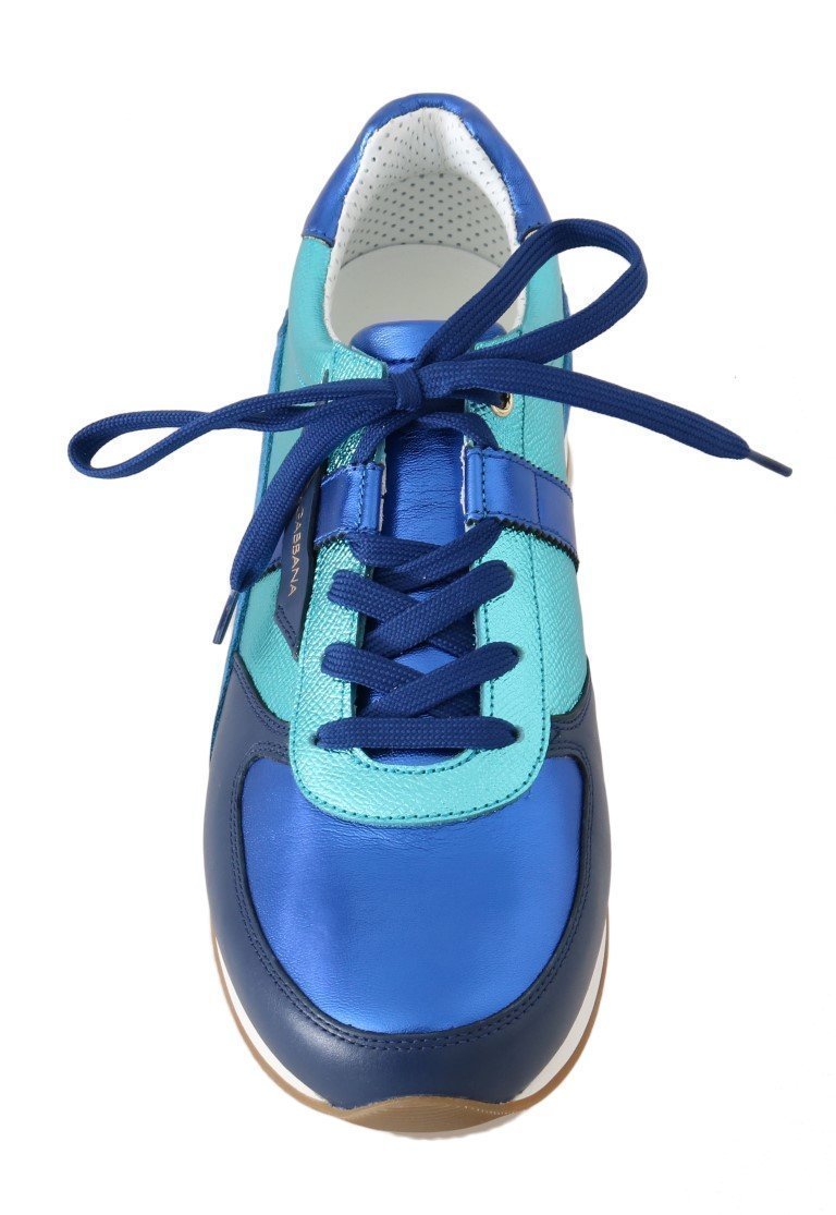 Blue Leather Mens Casual Sneakers