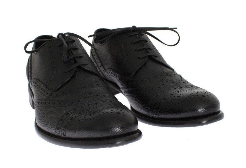 Black Leather Oxford Wingtip Shoes