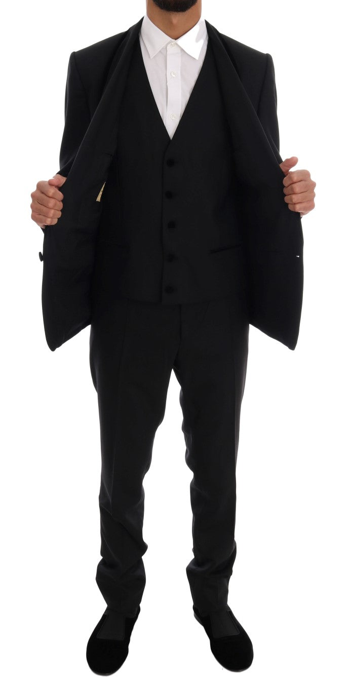 Black Wool Stretch Slim Fit 3 Piece Suit