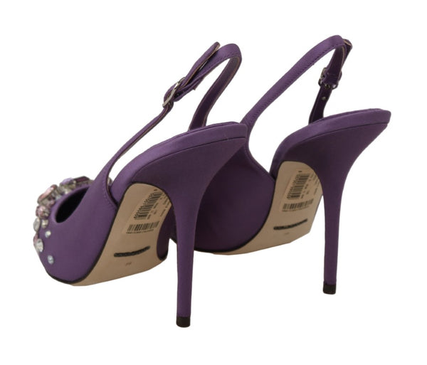 Purple Silk Raso Crystal Slingbacks Shoes