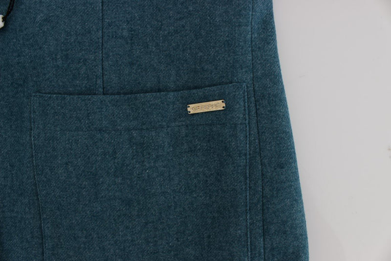 Blue Wool Blend Two Button Blazer