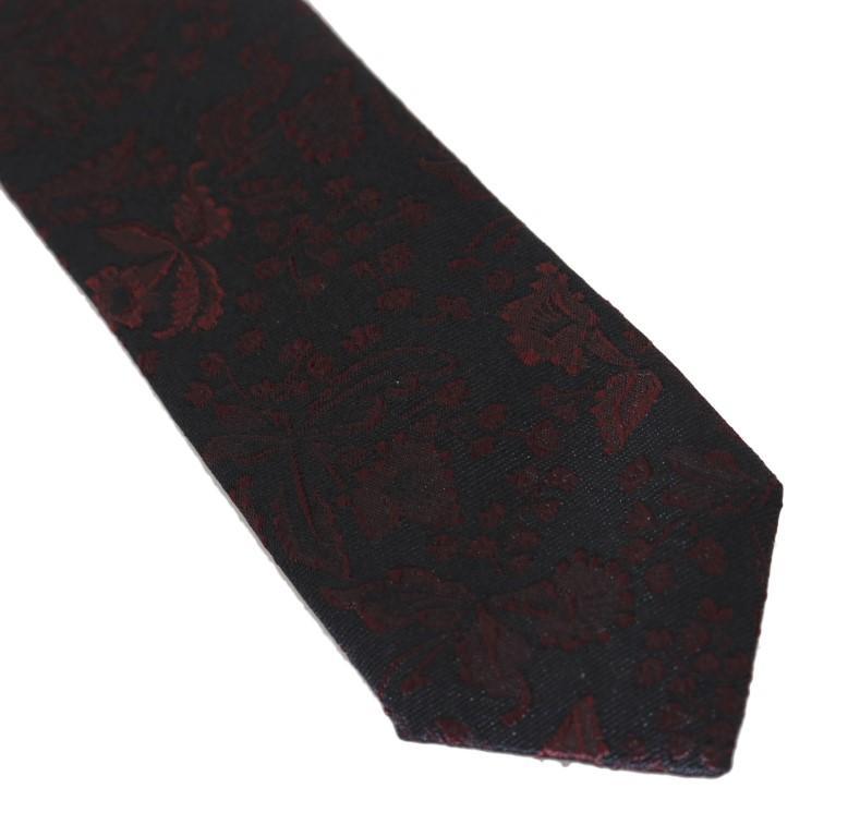 Black Silk Floral Red Pattern Slim Tie