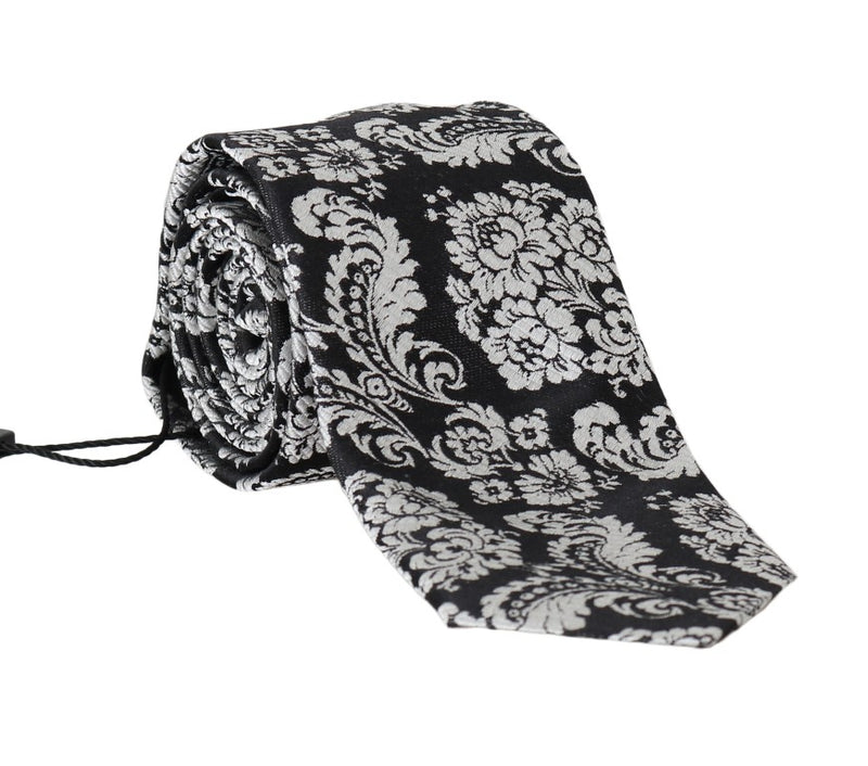 Black Silk Baroque Floral Print Tie
