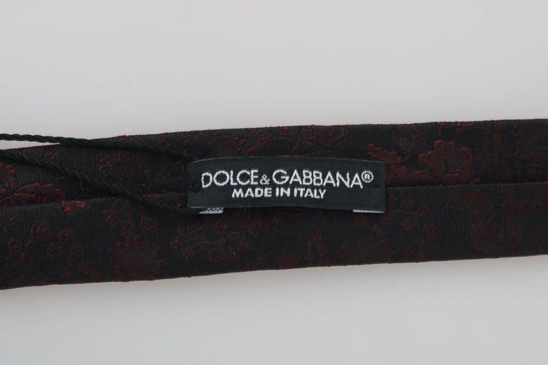 Black Silk Floral Red Pattern Slim Tie