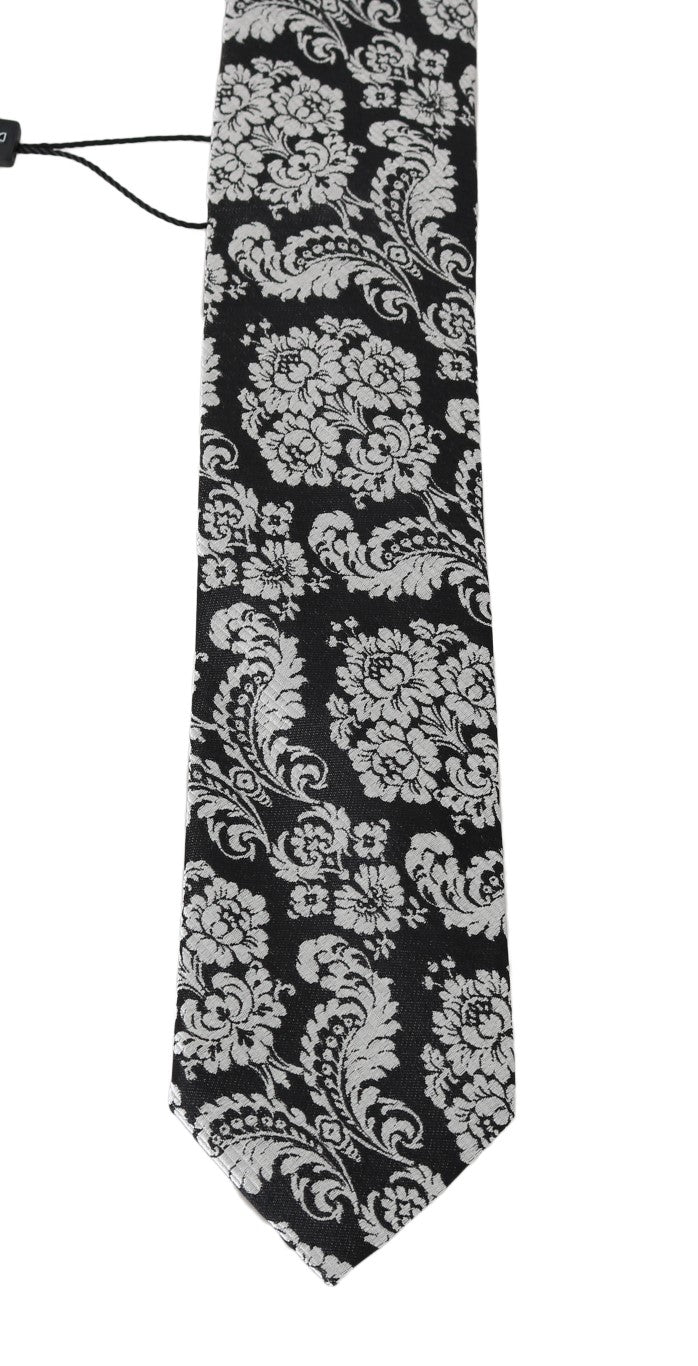 Black Silk Baroque Floral Print Tie