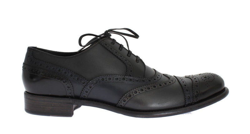 Black Blue Leather Oxford Wingtip Shoes