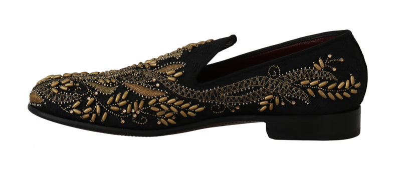 Black Jacquard Crystal Sequined Loafers