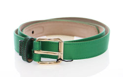Green Leather Silk Logo Belt