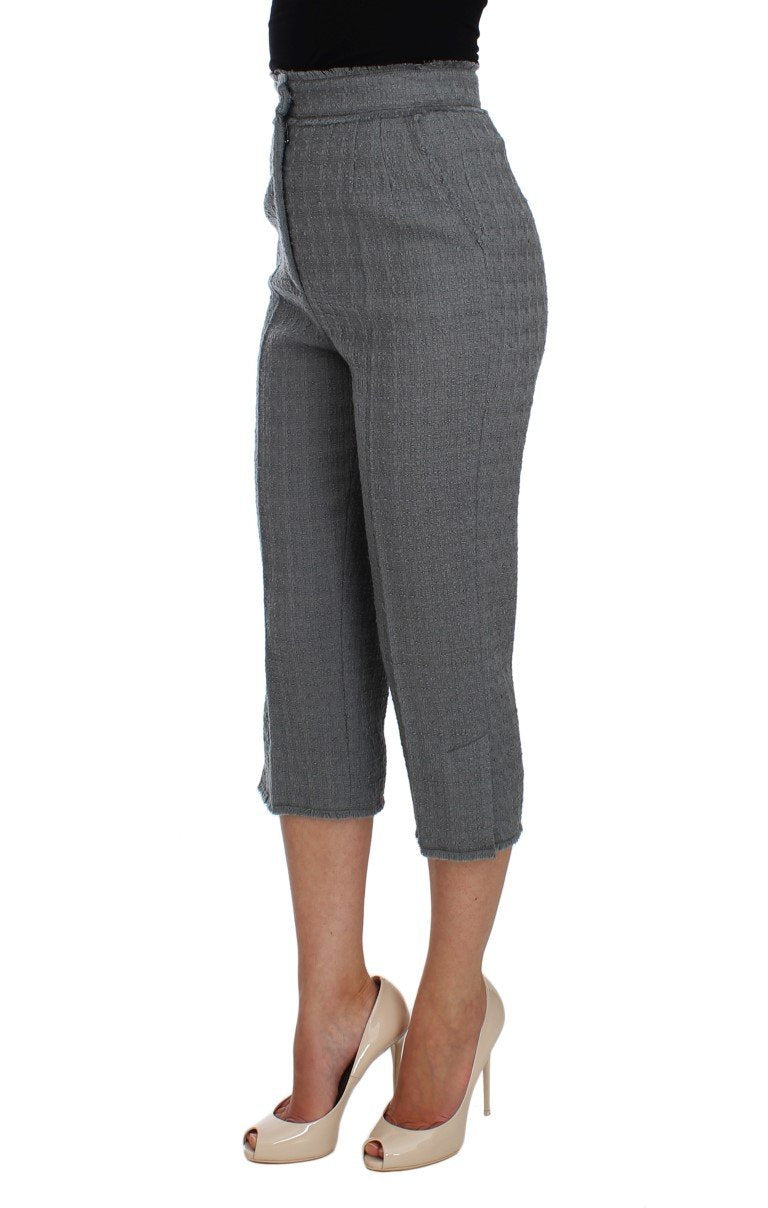 Gray Wool Stretch High Waist 3/4 Pants