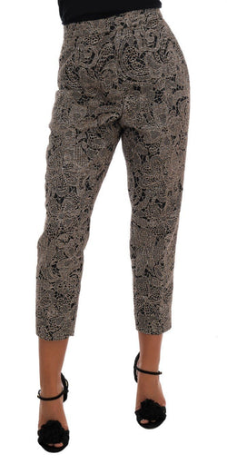 Gray Black Floral Lace Cropped Pants