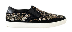 Black Velvet Gold Sequined Loafers