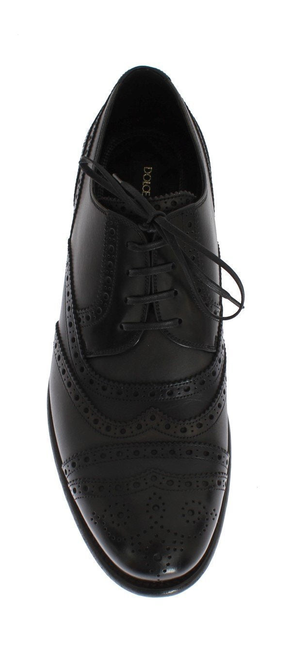 Black Blue Leather Oxford Wingtip Shoes