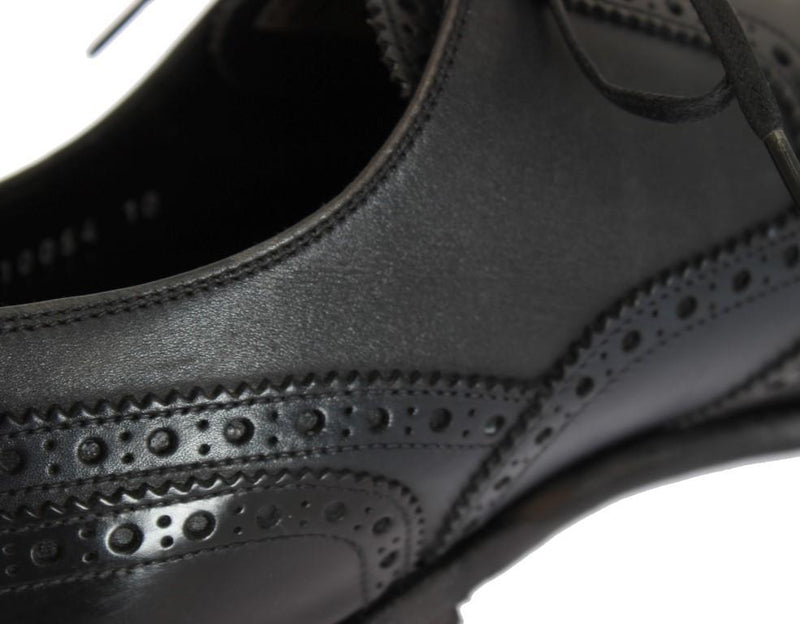 Black Blue Leather Oxford Wingtip Shoes
