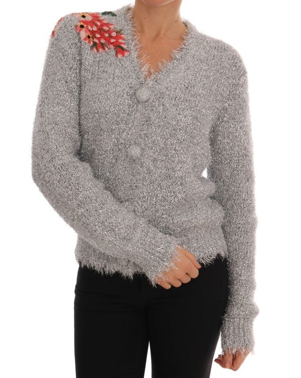 Silver Floral Fairy Tale Cardigan Sweater