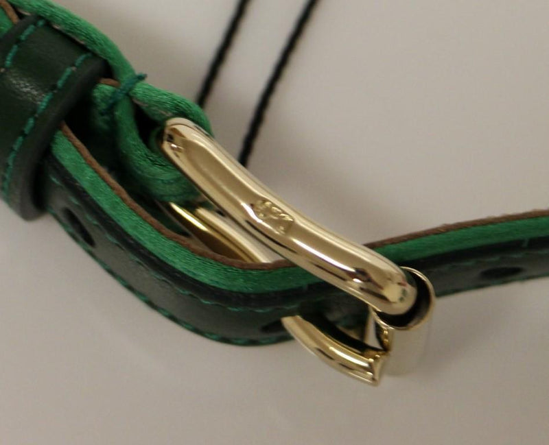 Green Leather Silk Logo Belt