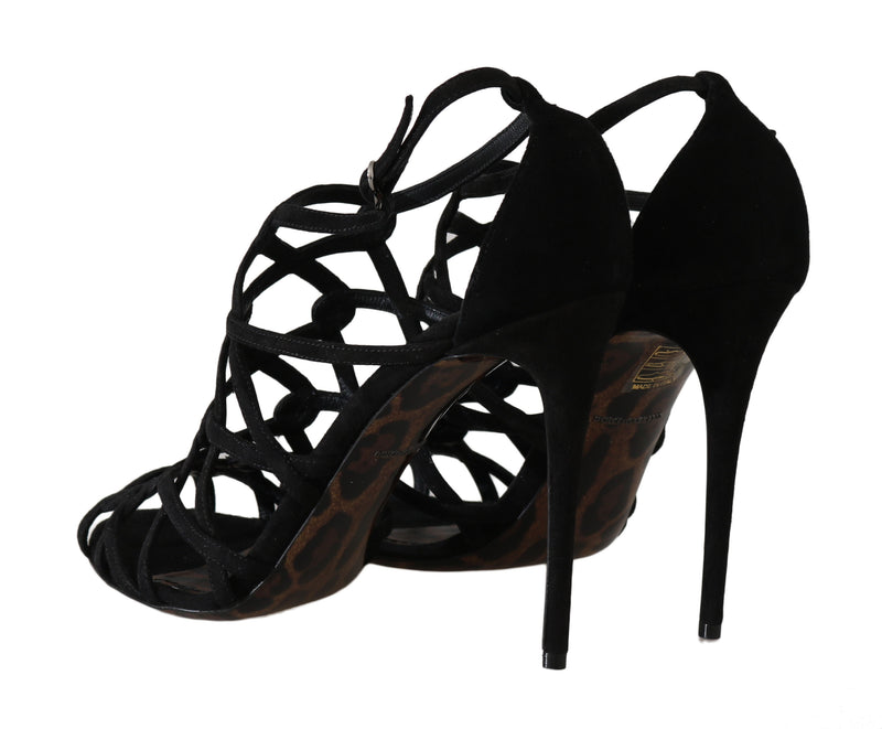 Stilettos Black Suede Strap Sandals