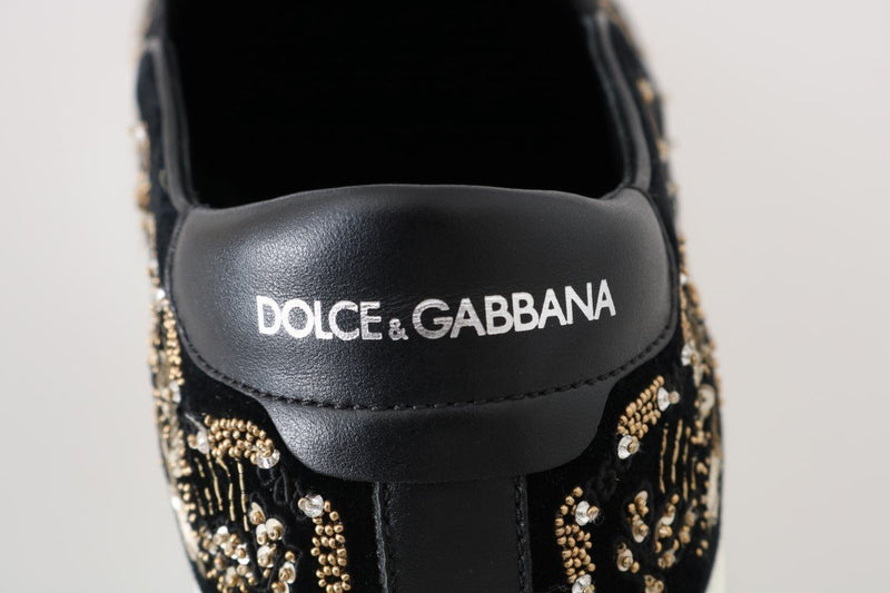Black Velvet Gold Sequined Loafers