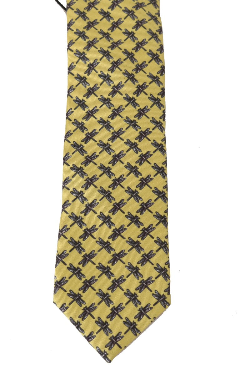 Yellow Silk Dragonfly Print Classic Tie