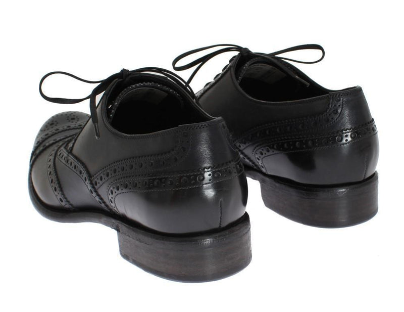 Black Blue Leather Oxford Wingtip Shoes