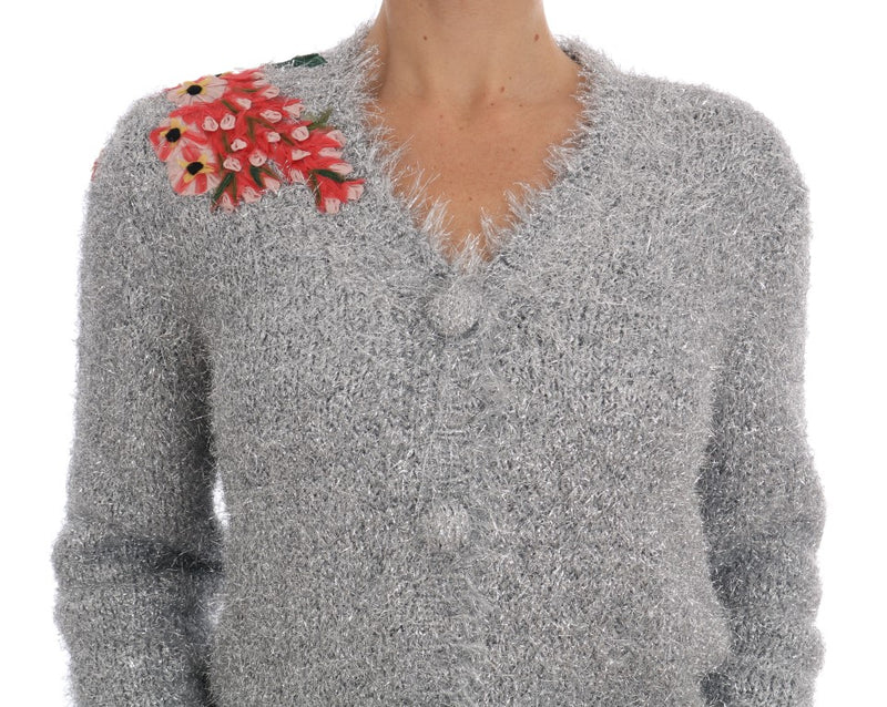 Silver Floral Fairy Tale Cardigan Sweater