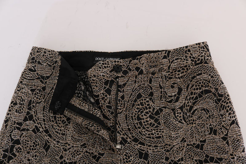 Gray Black Floral Lace Cropped Pants