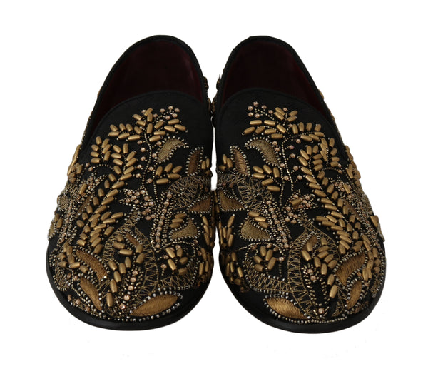 Black Jacquard Crystal Sequined Loafers