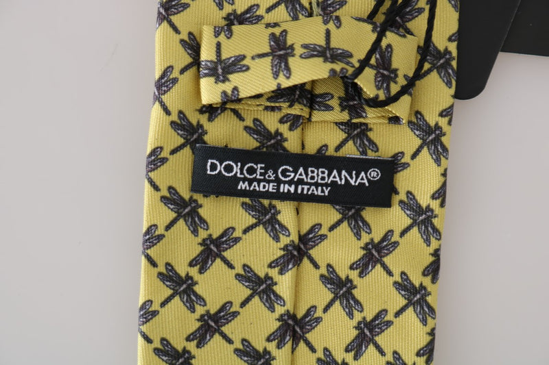 Yellow Silk Dragonfly Print Classic Tie