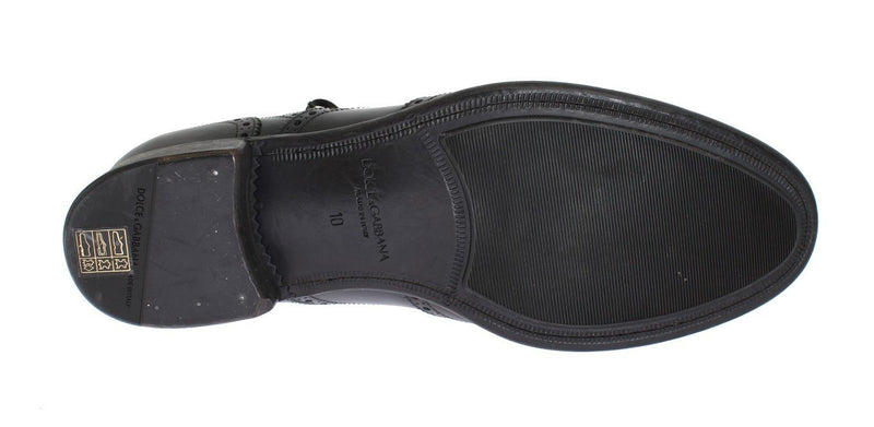 Black Gray Leather Oxford Wingtip Shoes