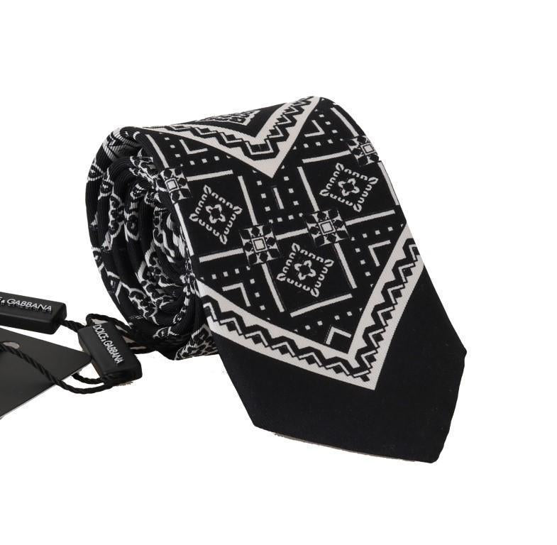 Black Silk White Bird Print Tie