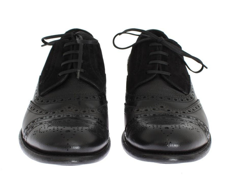 Black Gray Leather Oxford Wingtip Shoes