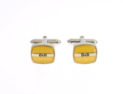 Yellow Silver Brass Branded Round Cufflinks