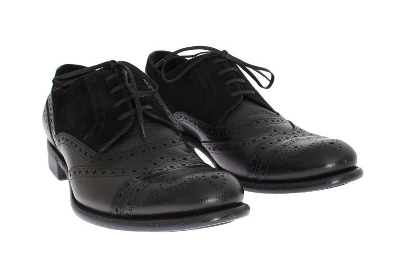 Black Gray Leather Oxford Wingtip Shoes