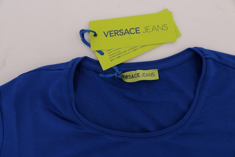 Blue Stretch Logo Motive Print Blouse