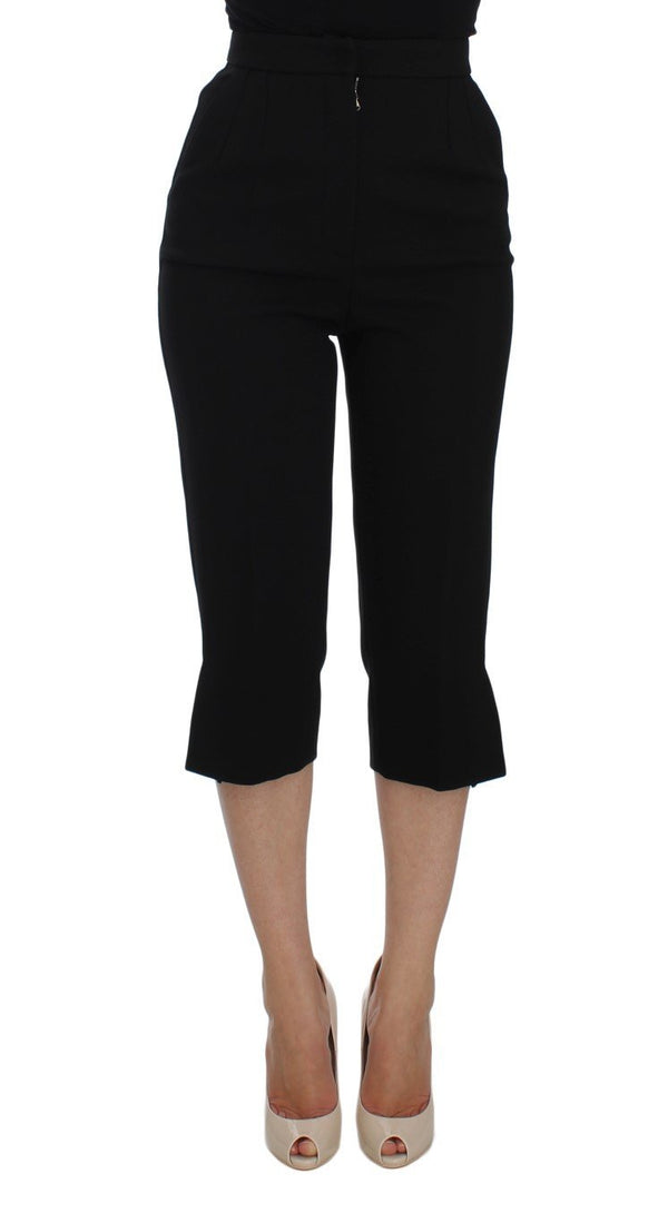 Black Wool Stretch High Waist 3/4 Pants