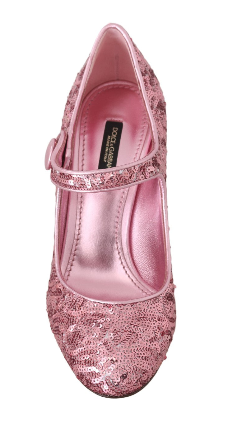 Pink Sequined Mary Janes Shoes