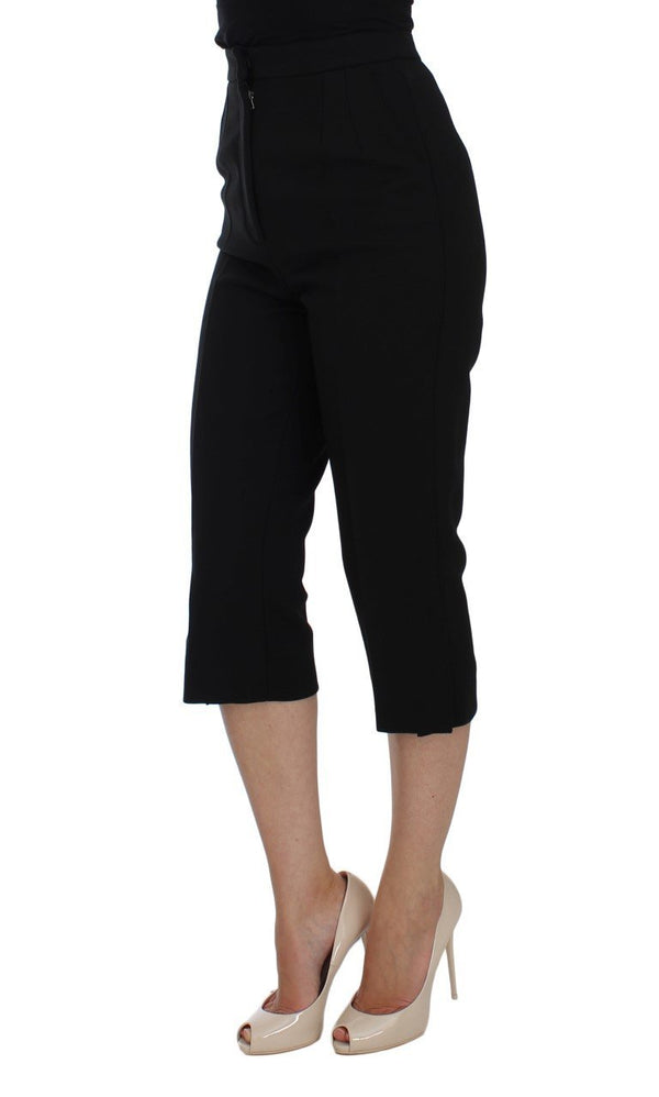 Black Wool Stretch High Waist 3/4 Pants