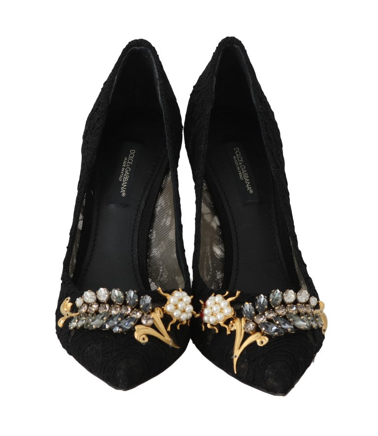 Black Lace Taormina Crystal Pumps Shoes