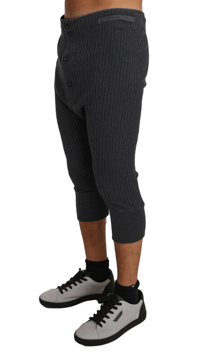 Gray Cotton Stretch Bermuda Thermal Bottoms